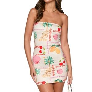 Tropical Print Strapless Dress
